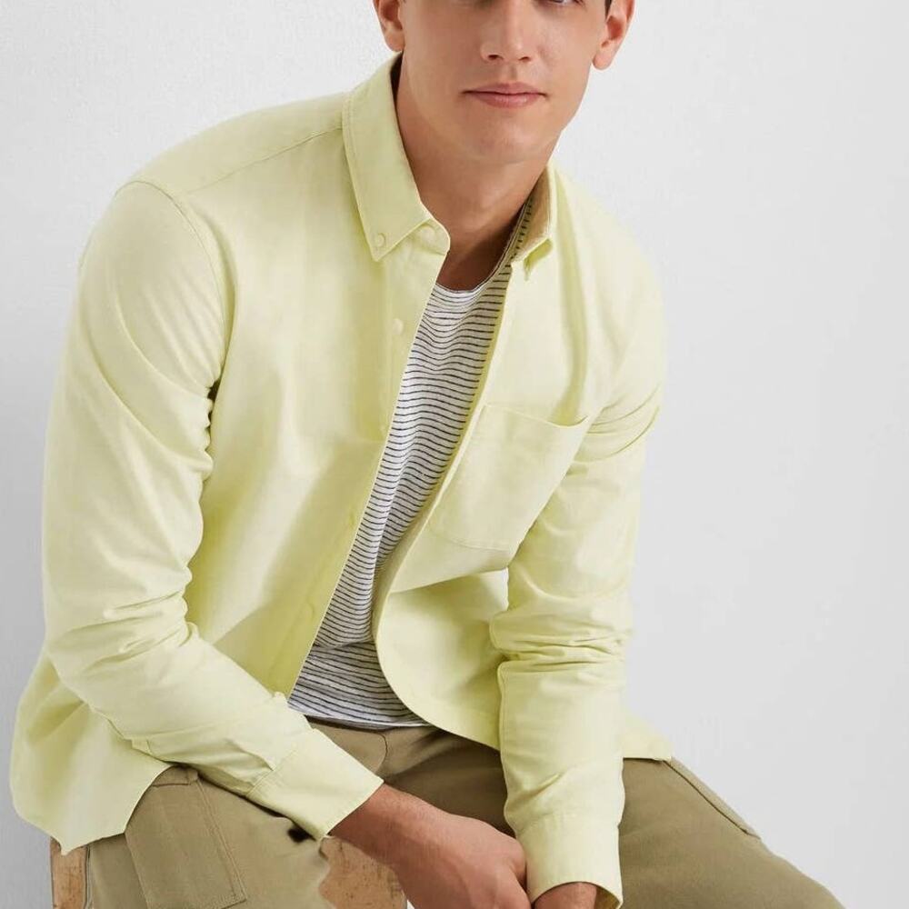 Club Monaco Oxford Shirt Men L Slim fit Button down Long Sleeve Yellow Solid